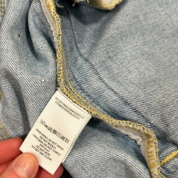 Oversized‎ Free People Sunday Funday Pearl Jean Denim Distressed Jacket L Cotton - Picture 6 of 8